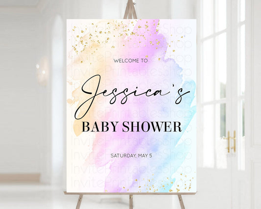 Editable Pastel Baby Shower Welcome Sign Pastel Rainbow Welcome Sign Colorfu