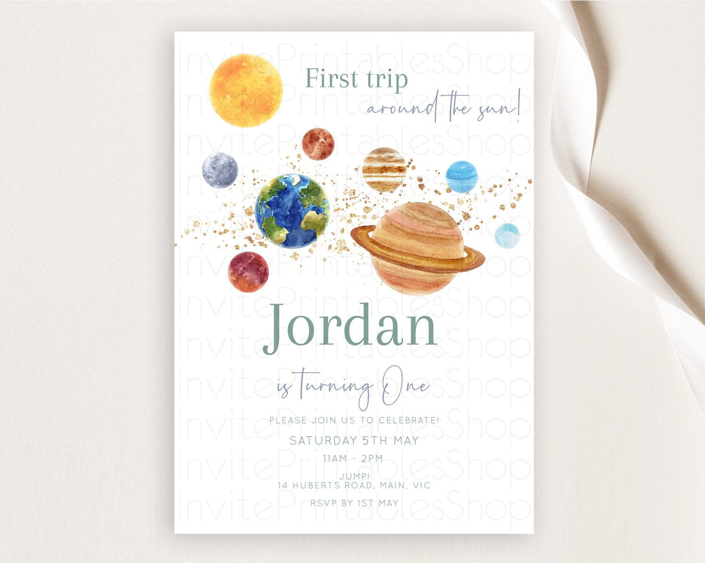 Space Birthday Invitation Space 1st Birthday Invites First Trip Around the Sun Invite Sky Stars Planets Milkyway Solar System Invite D10598