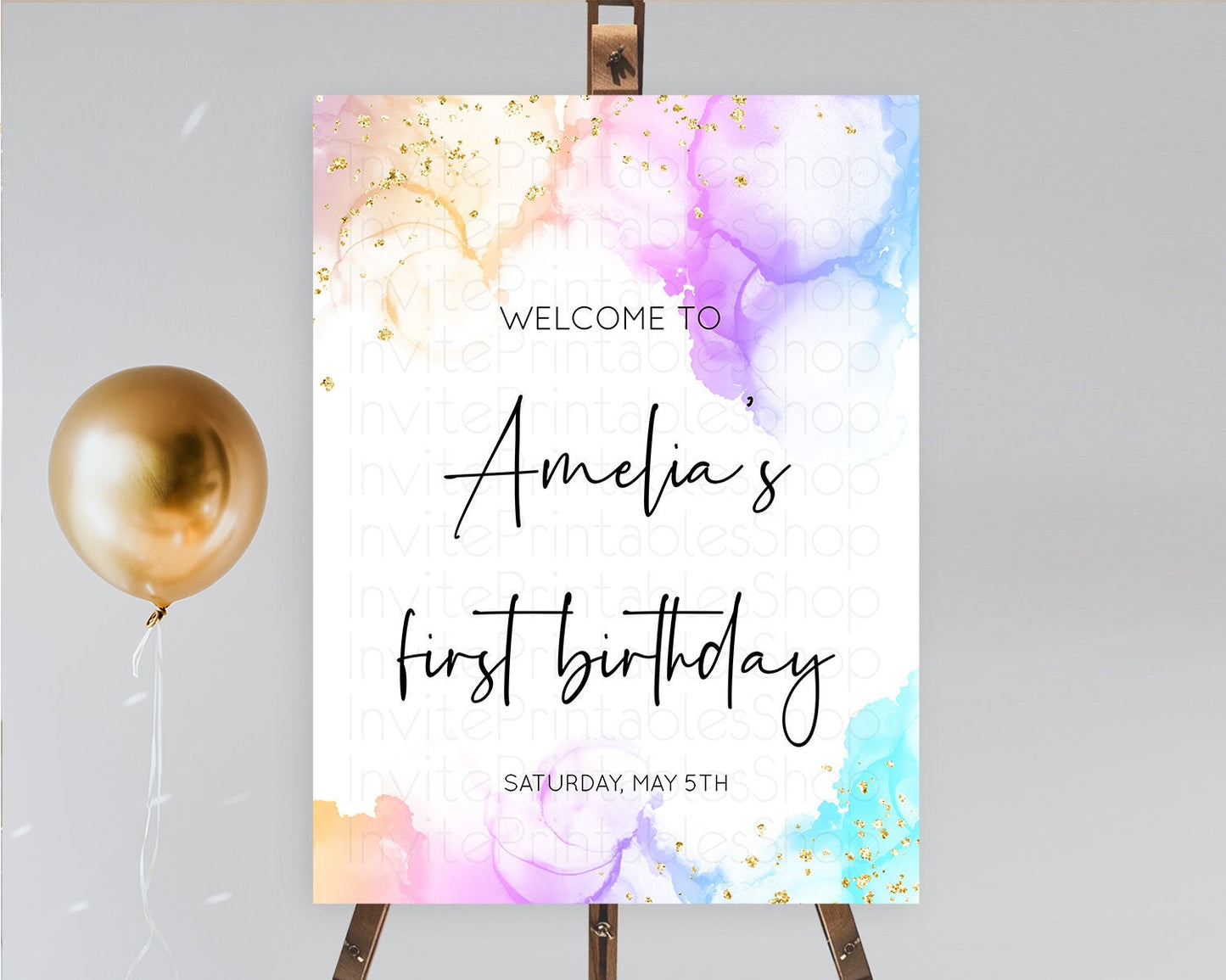 Pastel Welcome Sign Pastel Rainbow Welcome Sign Colorful Rainbow Confetti Watercolor Glitter Pastel First Birthday Welcome Sign D10180