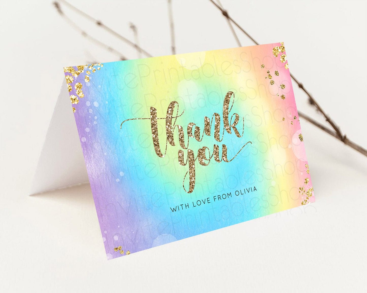 Pastel Thank You Rainbow Thank You Card Colorful Pastel Birthday Thank You Card Confetti Watercolor Pastel Teacher Thank You Cards D10568