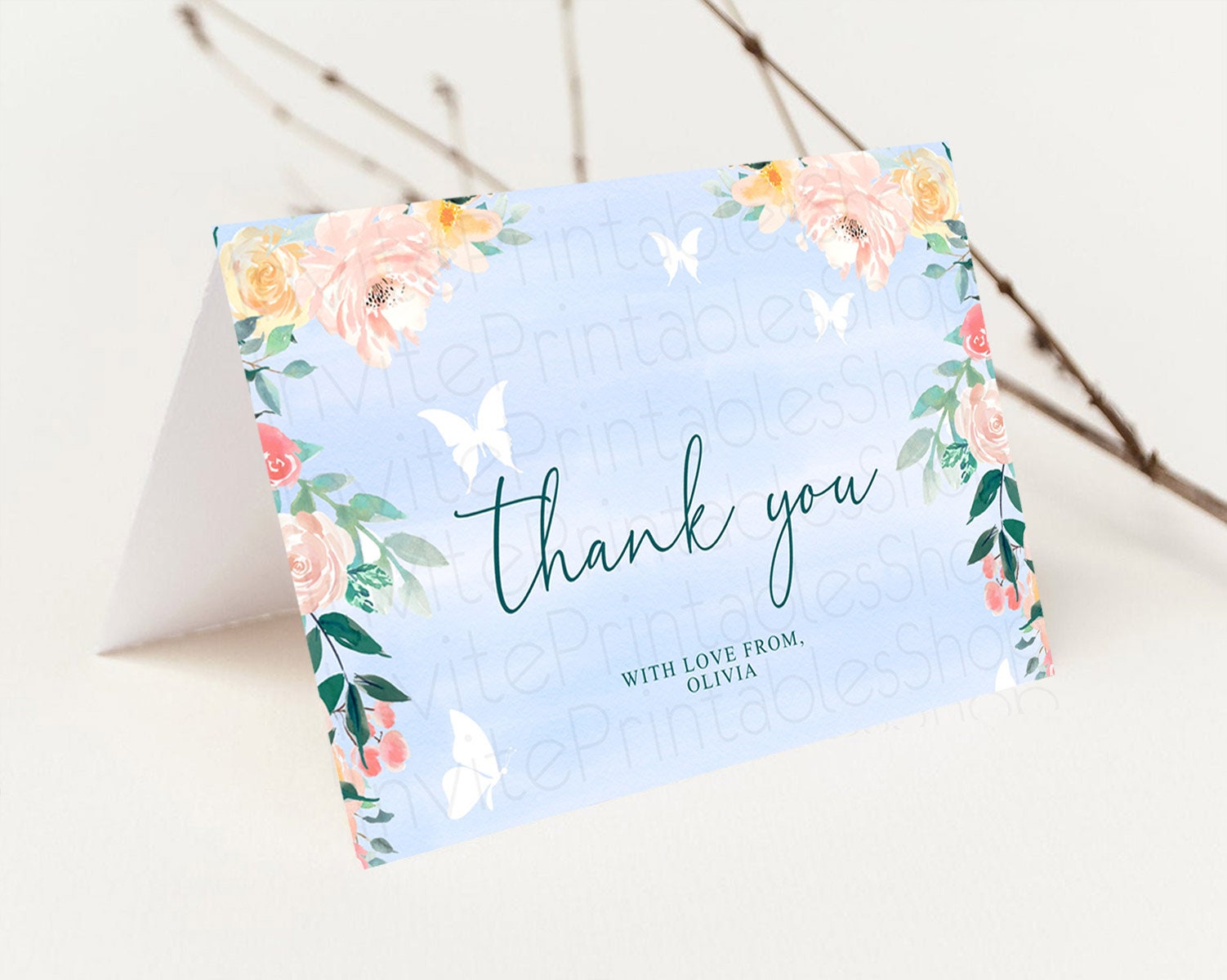 Editable Secret Garden Thank You Wildflower Thank You Card Pastel Flower Gar