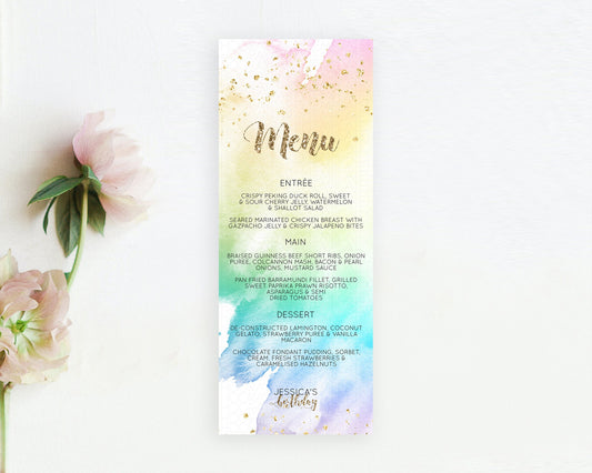 Editable Pastel Menu Pastel Rainbow Menu Template Colorful Pastel Table Deco