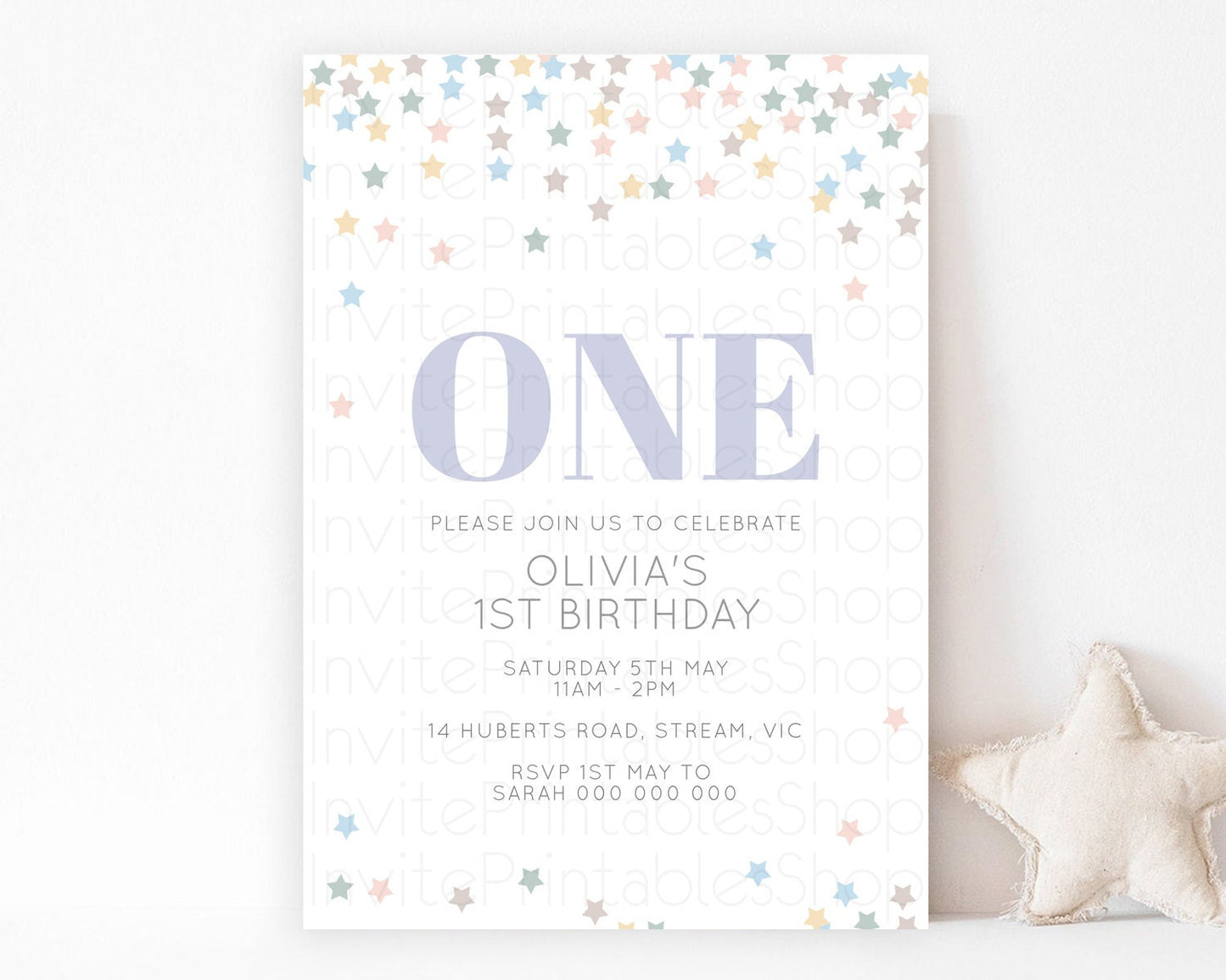 Star Birthday Invitation Pastel Stars Invite Shooting Star Party Rainbow Colorful Confetti Twinkle Little Star 2nd First Birthday D10795