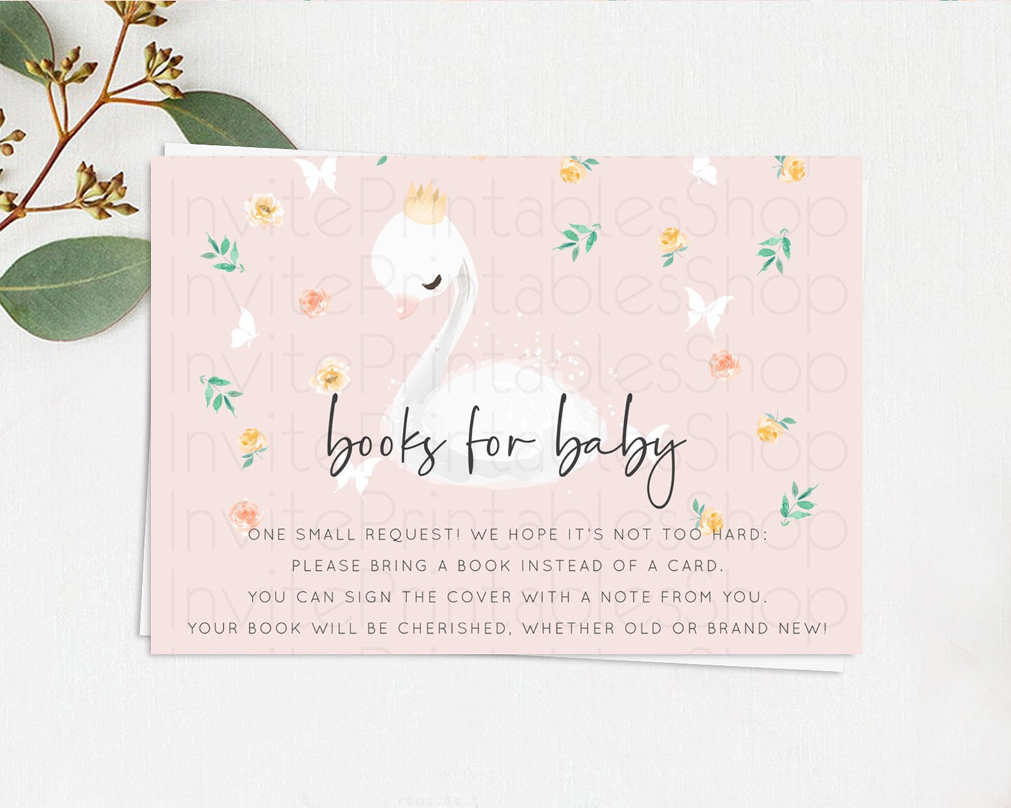 Swan Books For Baby Card Swan Princess Ballet Book Insert Enchanted Swan Lake Book Card Secret Garden Floral Book Poem Request D10388