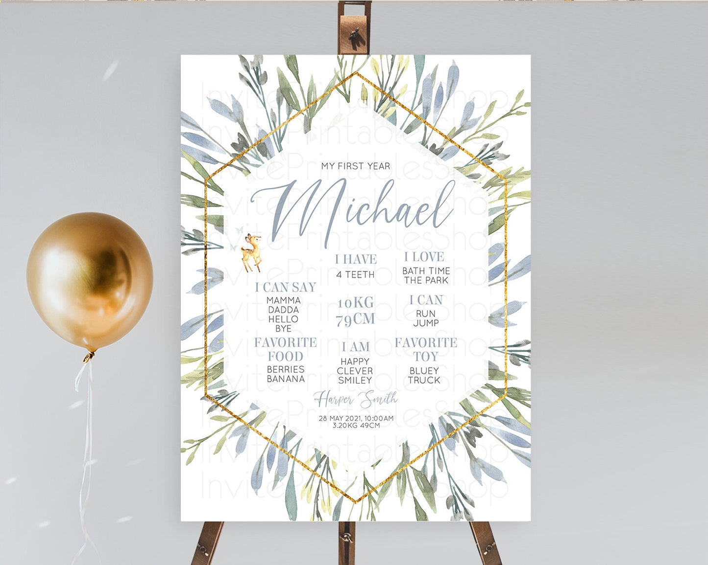 Fawn First Birthday Milestone Board Deer First Birthday Milestone Poster Enchanted Forest Butterfly Pastel Flowers 1st Birthday Sign D10400
