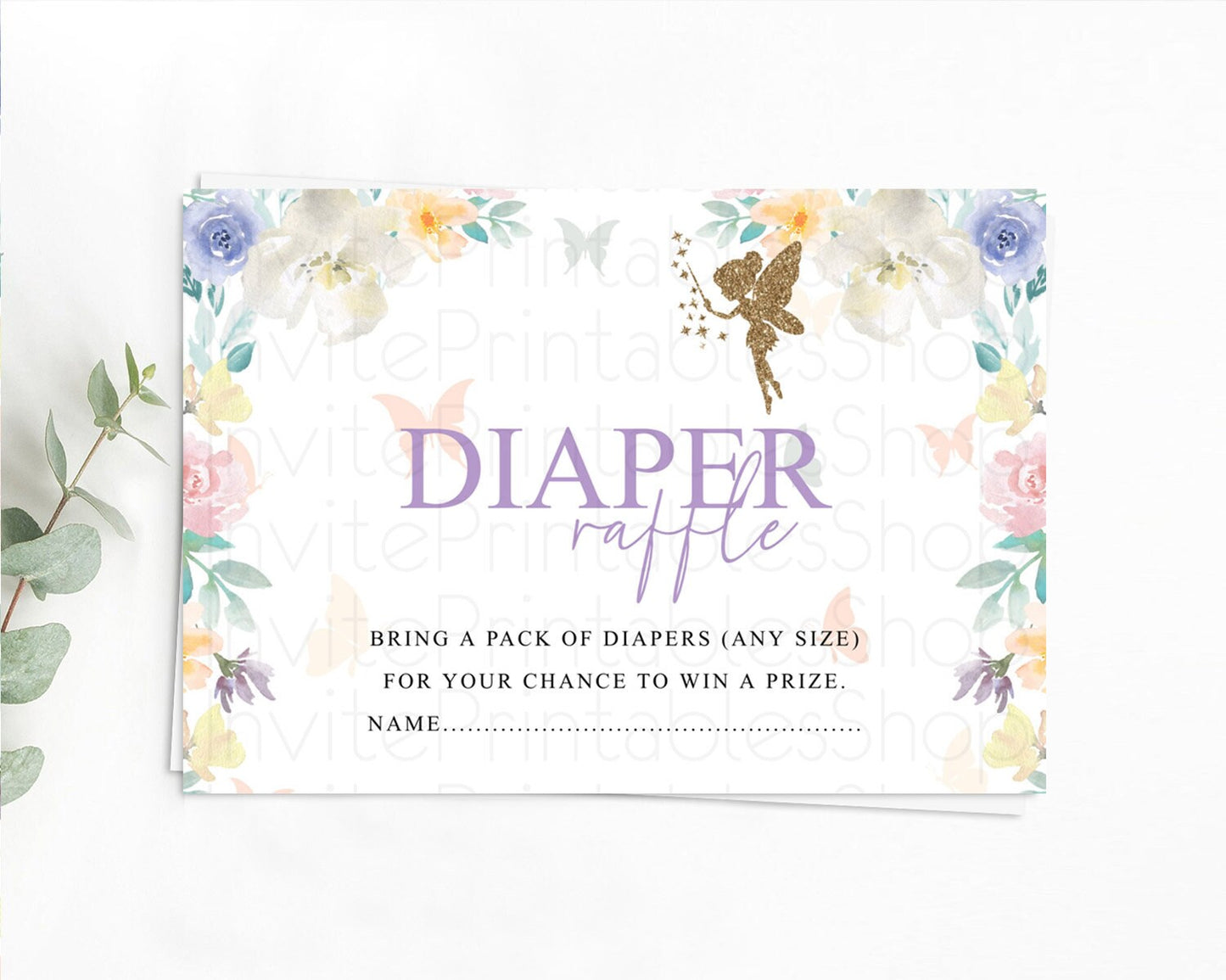 Fairy Diaper Raffle Card Fairy Diaper Insert Enchanted Garden Fairy Diaper Ticket Pastel Floral Butterfly Secret Garden Raffle Game D10761