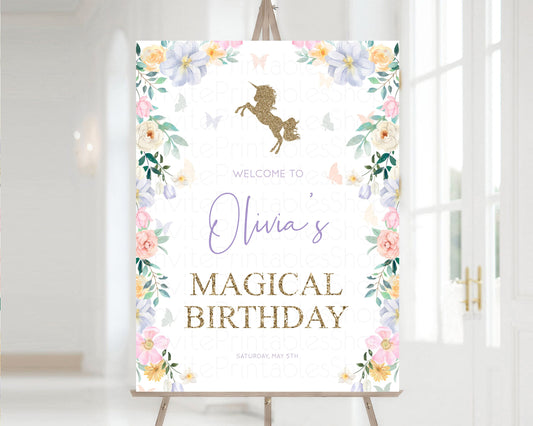 Unicorn Welcome Sign Unicorn Garden 1st Birthday Welcome Sign Pastel Floral Welcome Board Colorful Welcome Board Glitter Pastel Sign 513V2