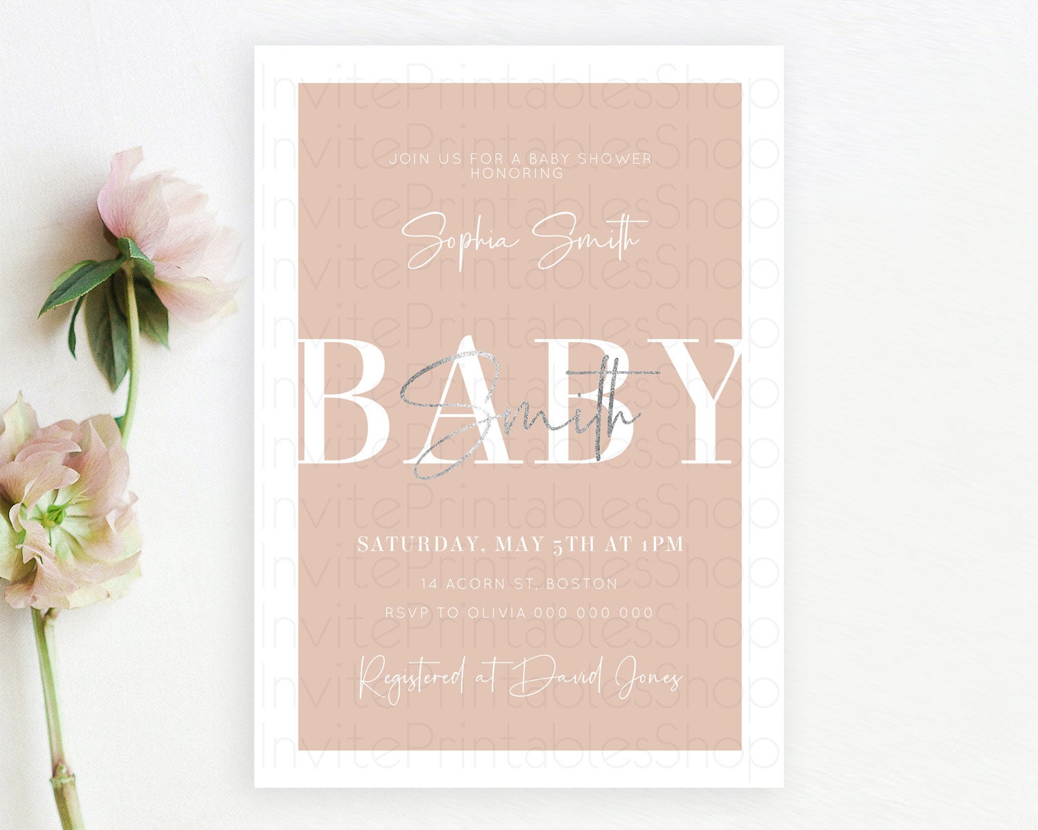 Editable Orange Baby Shower Invitation: Modern Boho Orange Minimalist Design