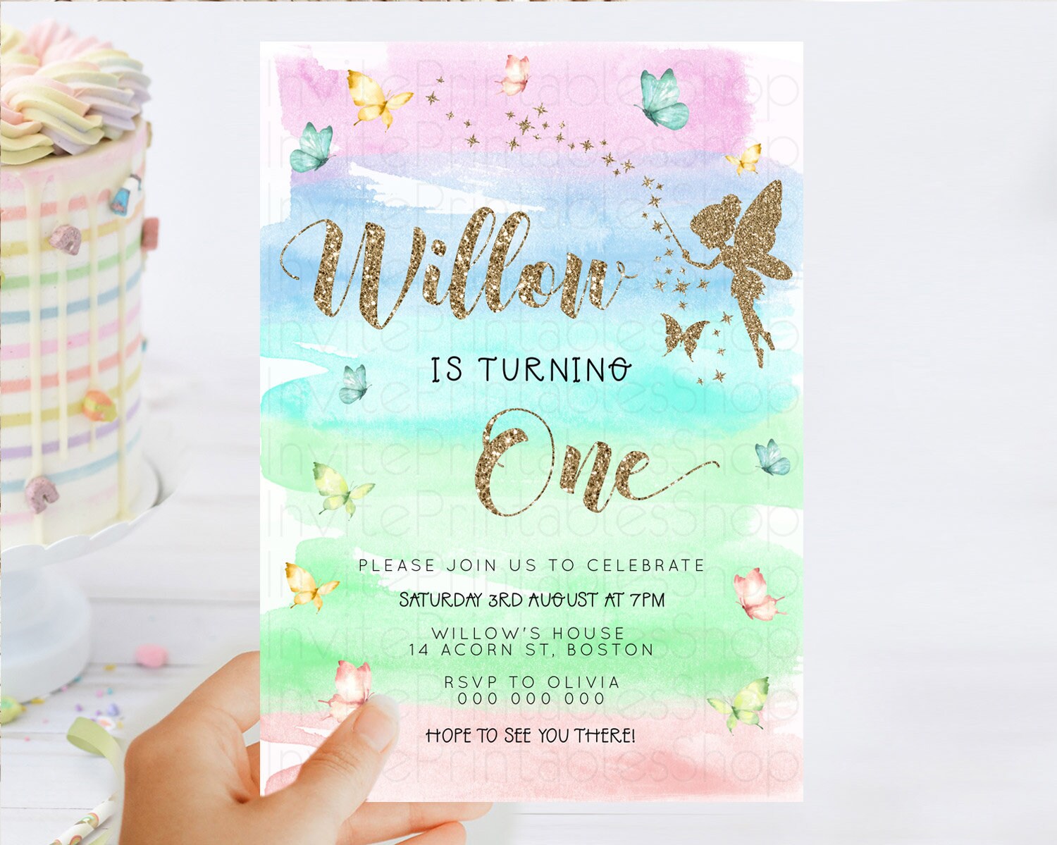 Editable Pastel Fairy Birthday Invitation Pastel Butterflies Fairy Birthday