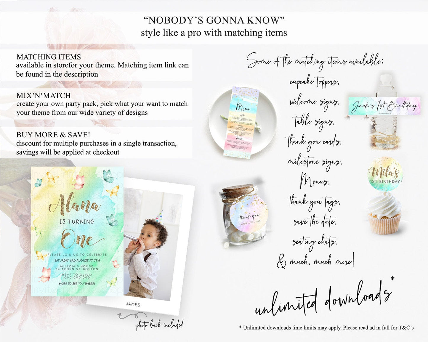 Pastel Butterfly Birthday Invitation Butterfly Birthday Invitation Colorful Splash Glitter Butterfly Garden 1st 2nd Birthday D23242