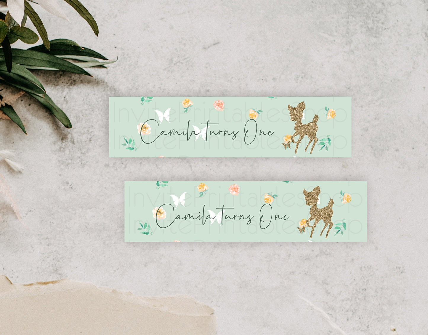 Fawn Deer Water Label Template Pastel Floral Deer Enchanted Forest Butterfly Party Decor Birthday Baptism Baby Shower Bridal Shower D10385