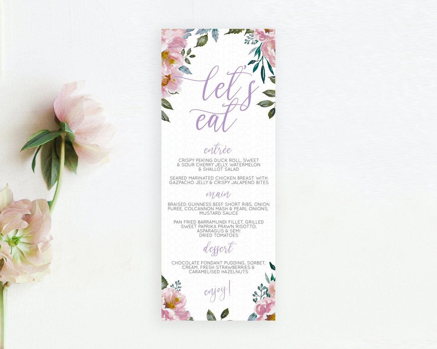 Secret Garden Menu Wildflower Menu Template Pastel Flower Garden Table Decor Boho Floral Dinner Dessert Floral Party Food Menu D10729