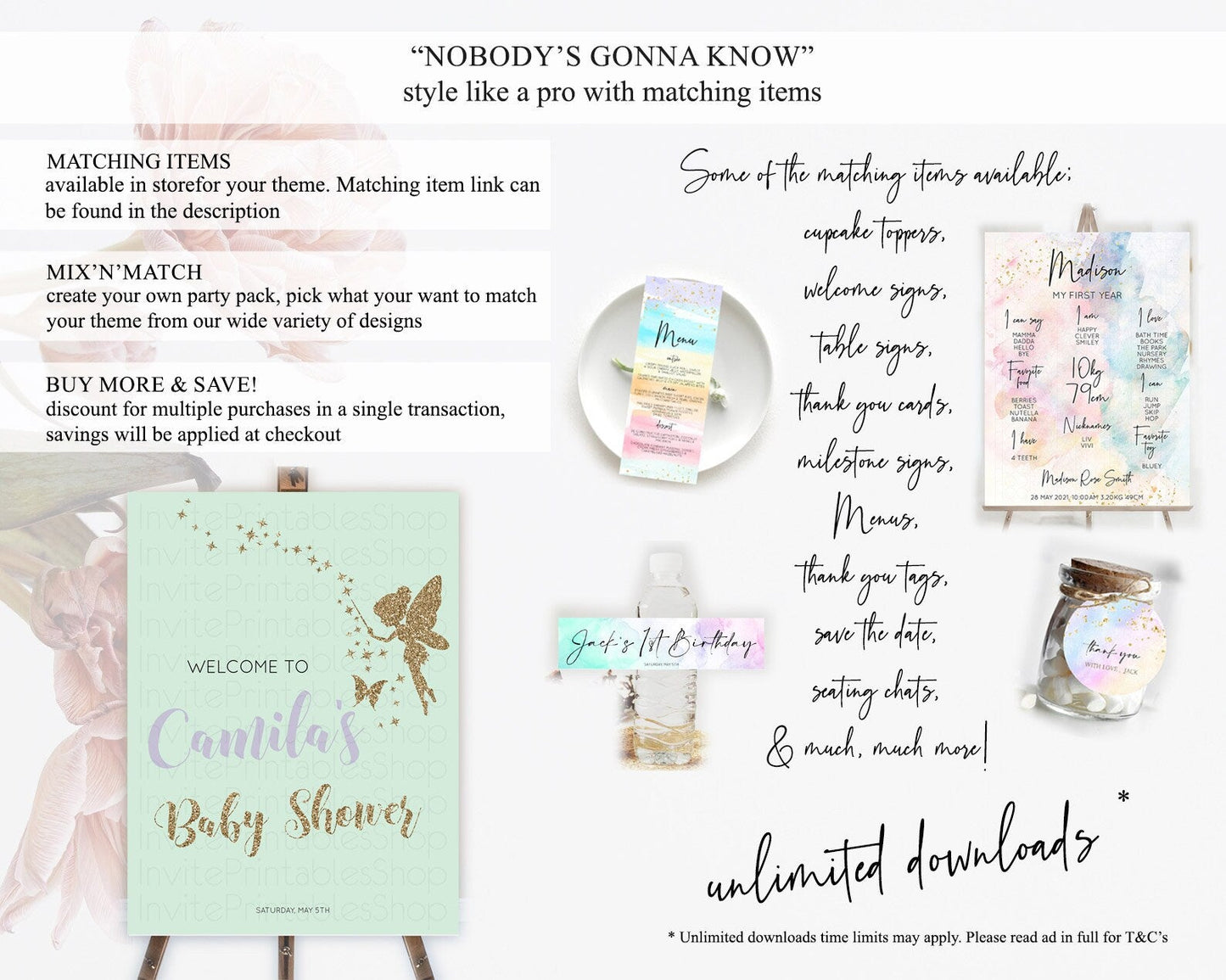 Fairy Baby Shower Welcome Sign Fairy Welcome Board Enchanted Garden Pastel Floral Butterfly Decor Secret Garden Fairy Welcome Sign D10908