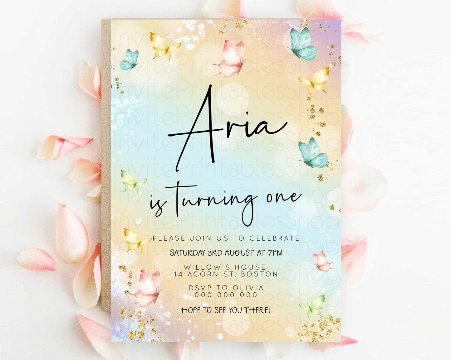Pastel Butterfly Birthday Invitation Butterfly Birthday Invitation Whimsical Butterfly Enchanted Garden 1st 2nd Birthday Invitation D23141