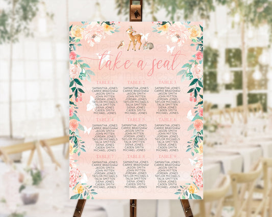 Fawn Seating Chart Deer Seating Chart Enchanted Forest Party Butterfly Pastel Flowers Whimsical Seating Chart Woodland Seating Sign D10921