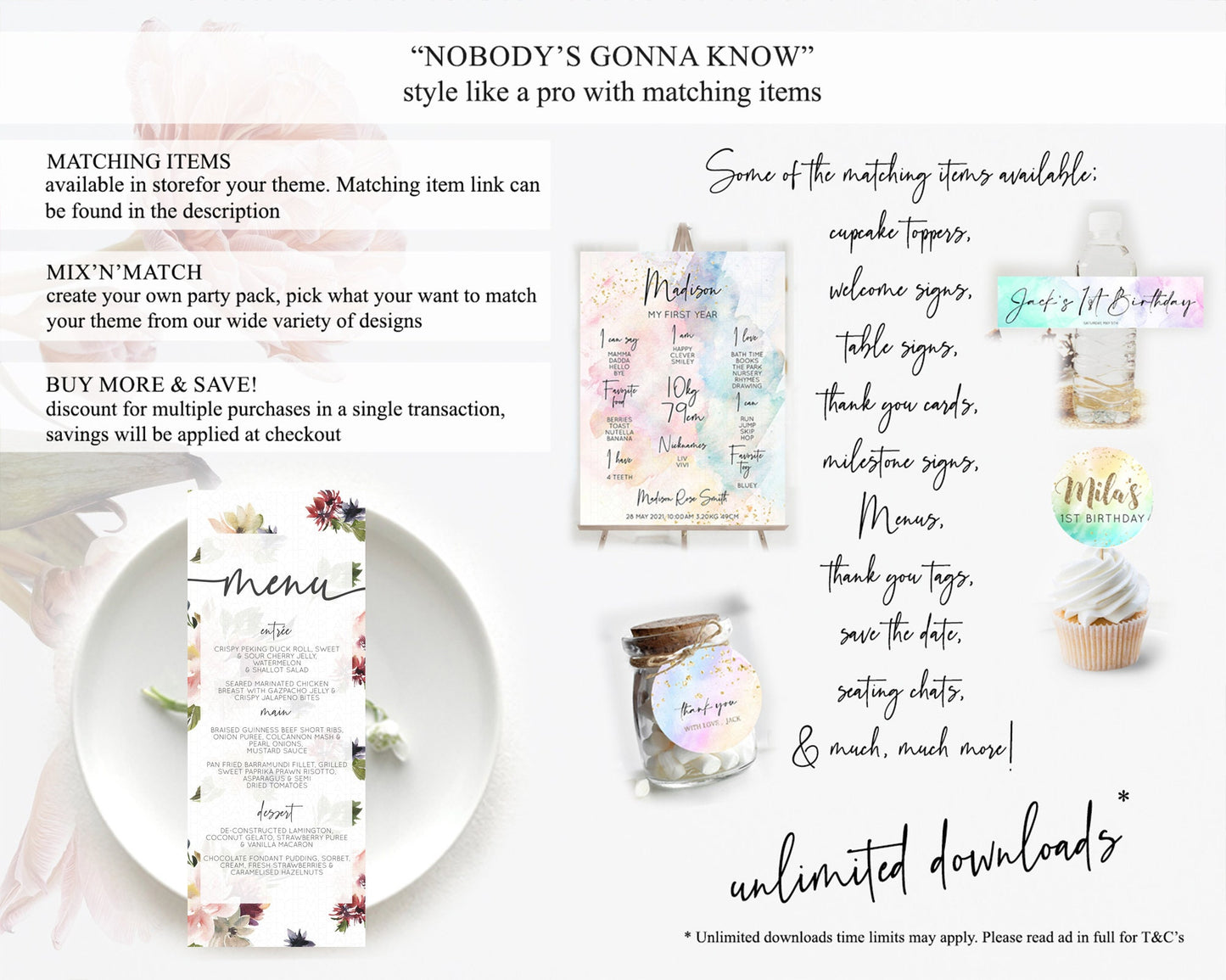 Secret Garden Menu Wildflower Menu Template Pastel Flower Garden Table Decor Boho Floral Dinner Dessert Floral Party Food Menu D10538