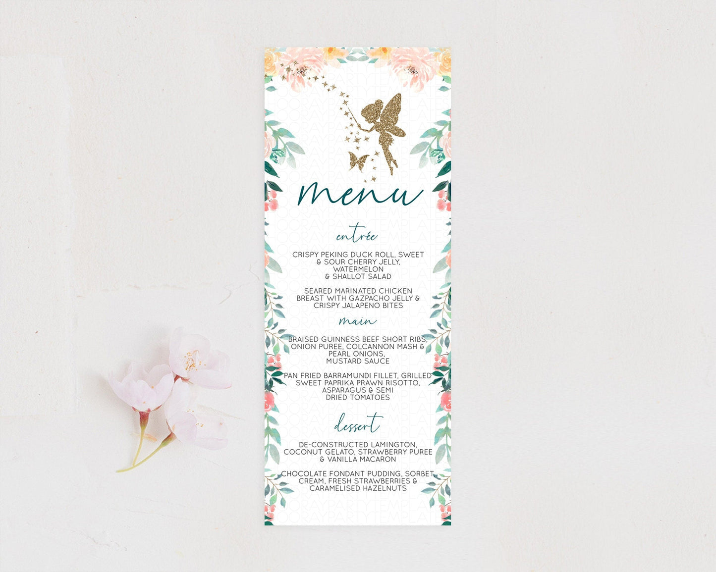 Fairy Menu Fairy Menu Template Enchanted Garden Pastel Floral Butterfly Table Decor Fairy Secret Garden Dinner Dessert Food Menu D10239