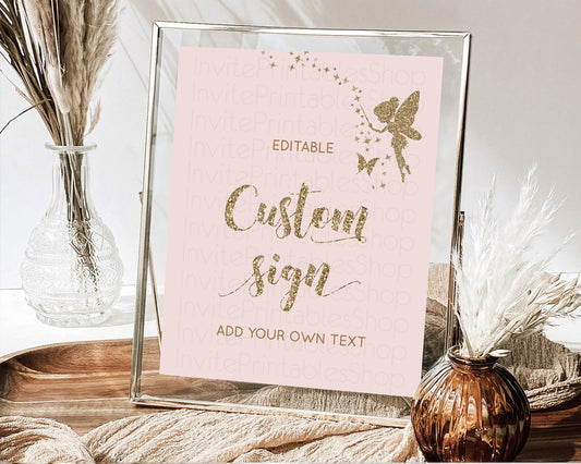 Editable Fairy Sign Enchanted Garden Table Sign Decor Pastel Floral Butterfl