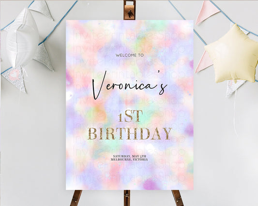 Pastel Welcome Sign Pastel Rainbow Welcome Sign Colorful Rainbow Confetti Watercolor Glitter Pastel First Birthday Welcome Sign D10697