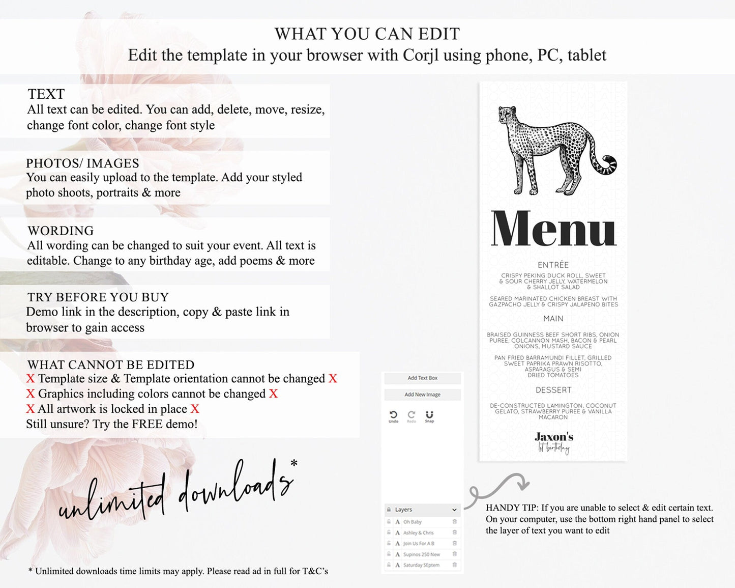 Cheetah Menu Cheetah Menu Template Cheetah Party Table Decor Safari Adventure Decor Cheetah Dinner Dessert Menu Party Food Menu D10290