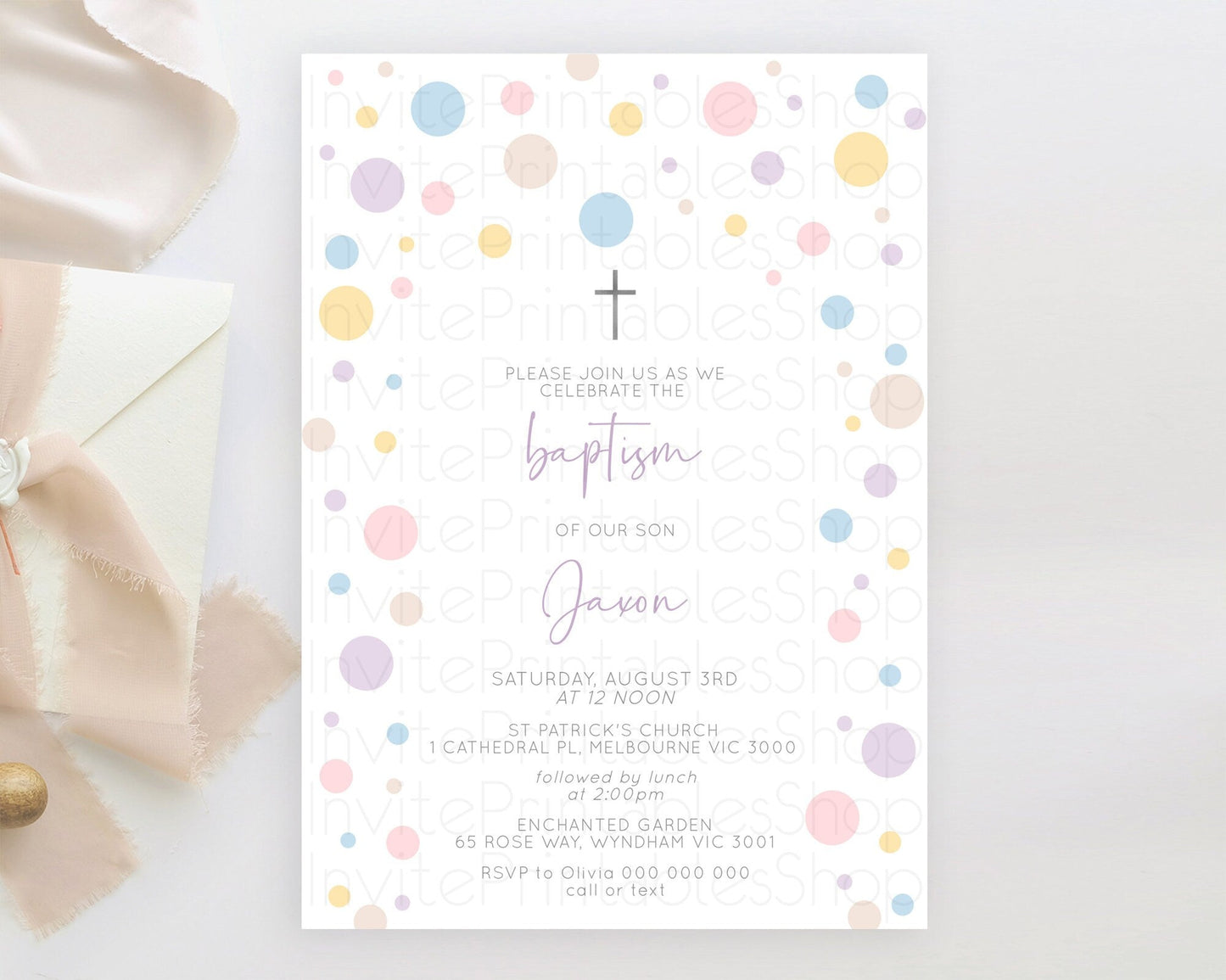 Pastel Baptism Invitation Pastel Confetti Baptism 1st Birthday Invitation Colorful Rainbow Confetti Bubbles Christening Invitation D10759
