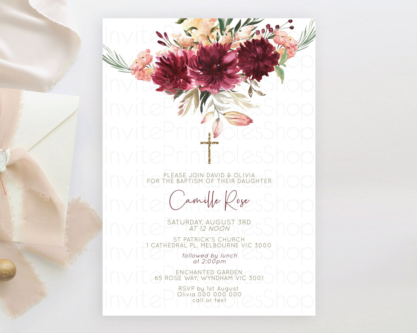 Secret Garden Baptism Invitation Wildflower Baptism Birthday Invite Pastel Flowers Christening Invite Enchanted Garden Boho Floral  D10685