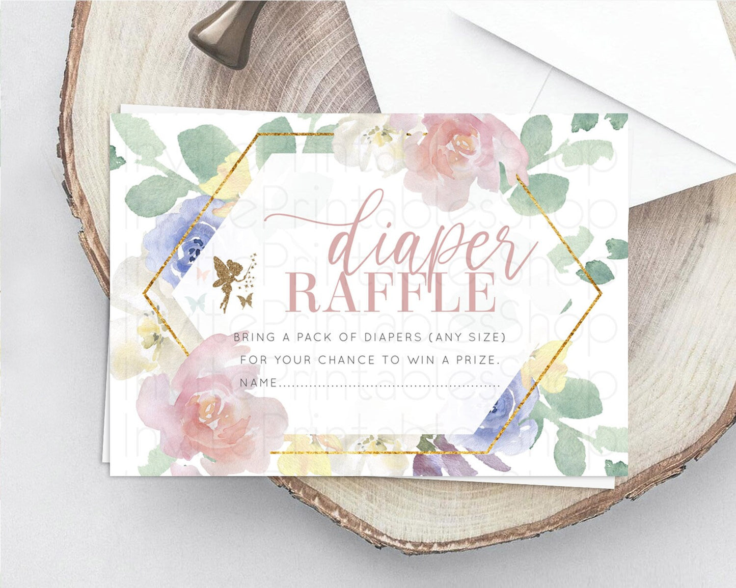 Fairy Diaper Raffle Card Fairy Diaper Insert Enchanted Garden Fairy Diaper Ticket Pastel Floral Butterfly Secret Garden Raffle Game D10294