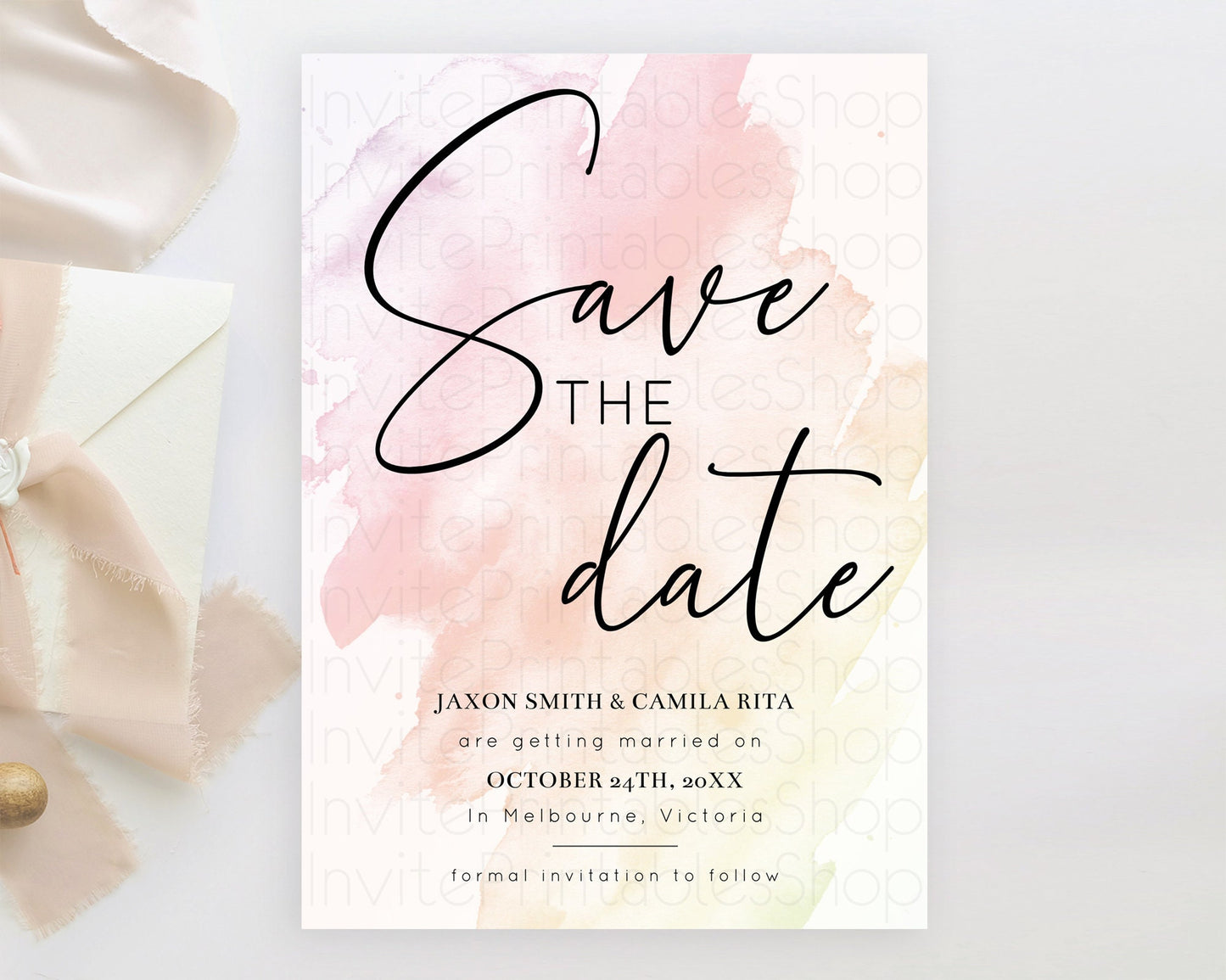 Pink Watercolor Save The Date Template Ombre Pink Watercolor Splash Party 1st Birthday Baby Shower Wedding Baptism Bridal Shower D10164