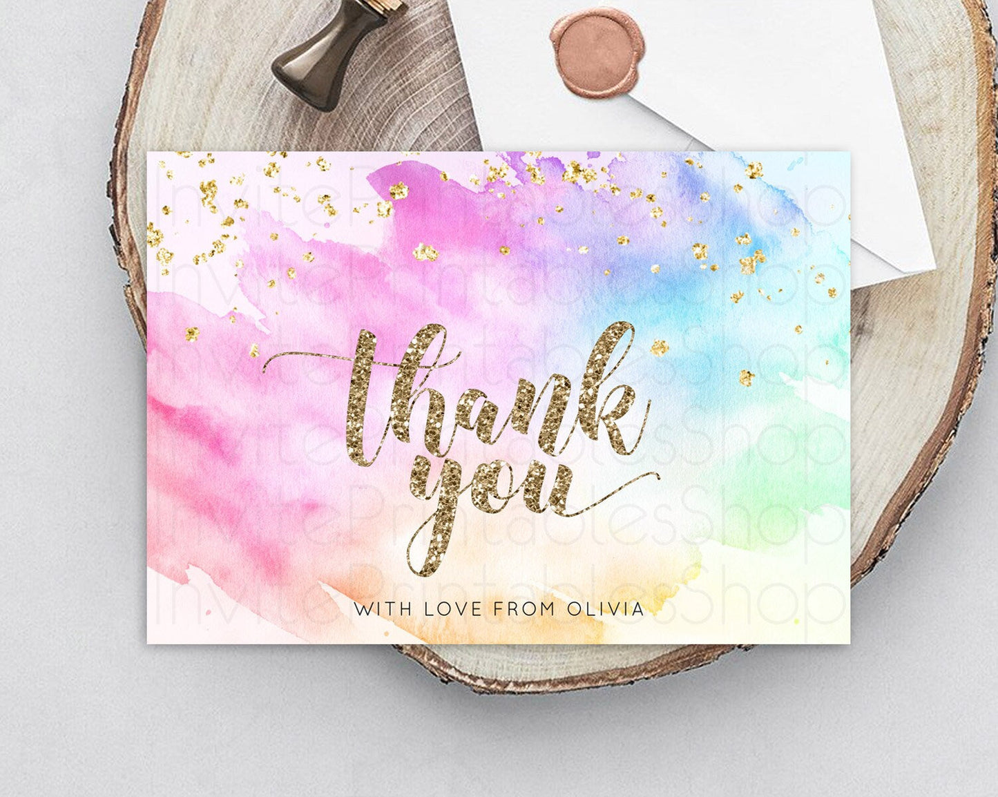 Pastel Thank You Rainbow Thank You Card Colorful Pastel Birthday Thank You Card Confetti Watercolor Pastel Teacher Thank You Cards D10450