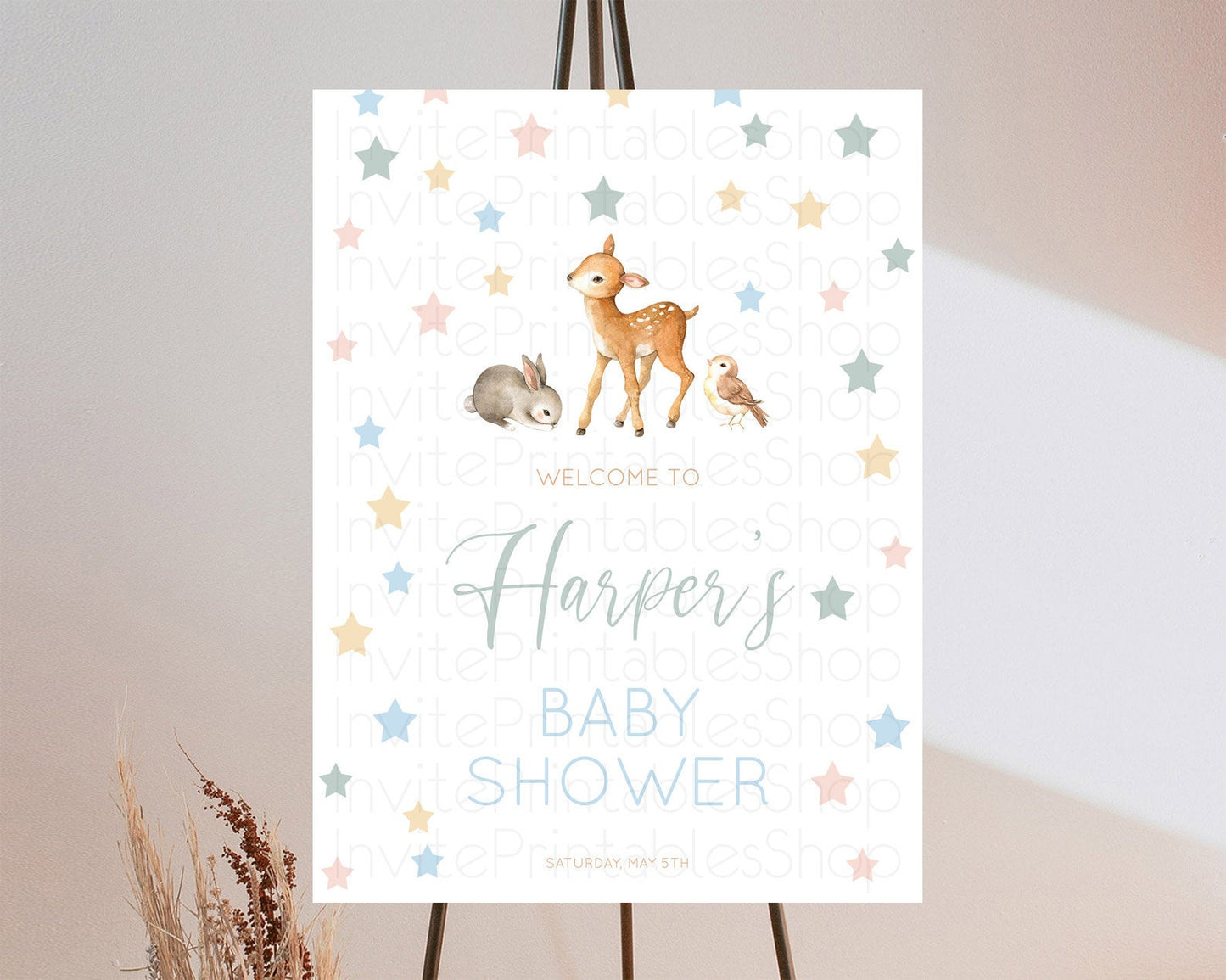 Fawn Baby Shower Welcome Sign Deer Welcome Board Floral Deer Welcome Poster Enchanted Forest Butterfly Pastel Floral Welcome Sign D10918