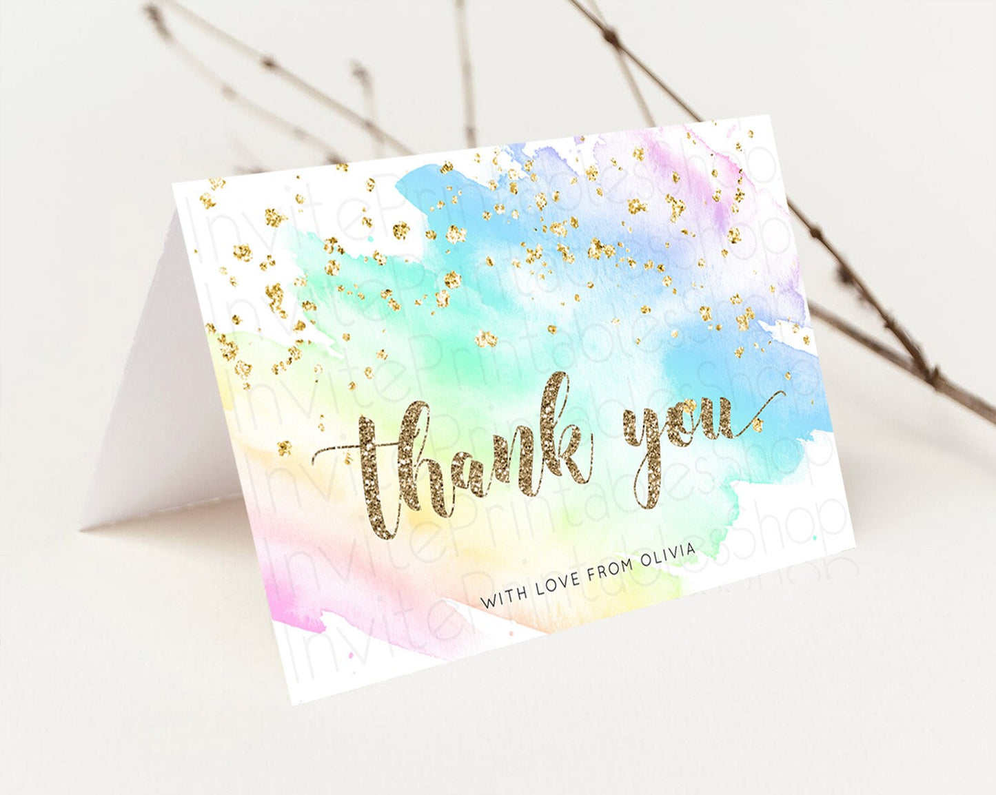 Pastel Thank You Rainbow Thank You Card Colorful Pastel Birthday Thank You Card Confetti Watercolor Pastel Teacher Thank You Cards D10637