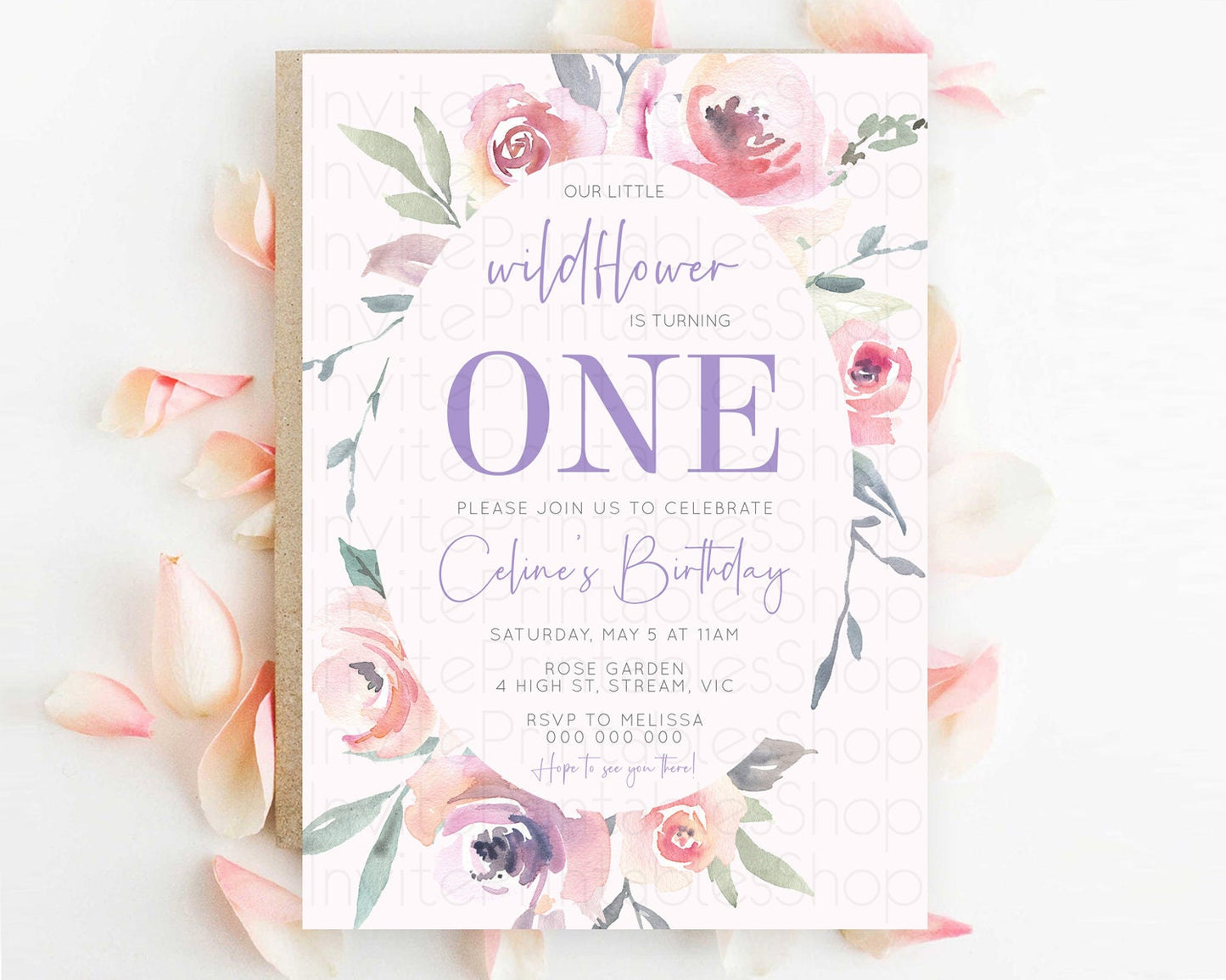 Secret Garden Invitation Wildflower Birthday Invitation Pastel Flowers Invite Enchanted Garden Boho Floral 3rd 2nd First Birthday D10222