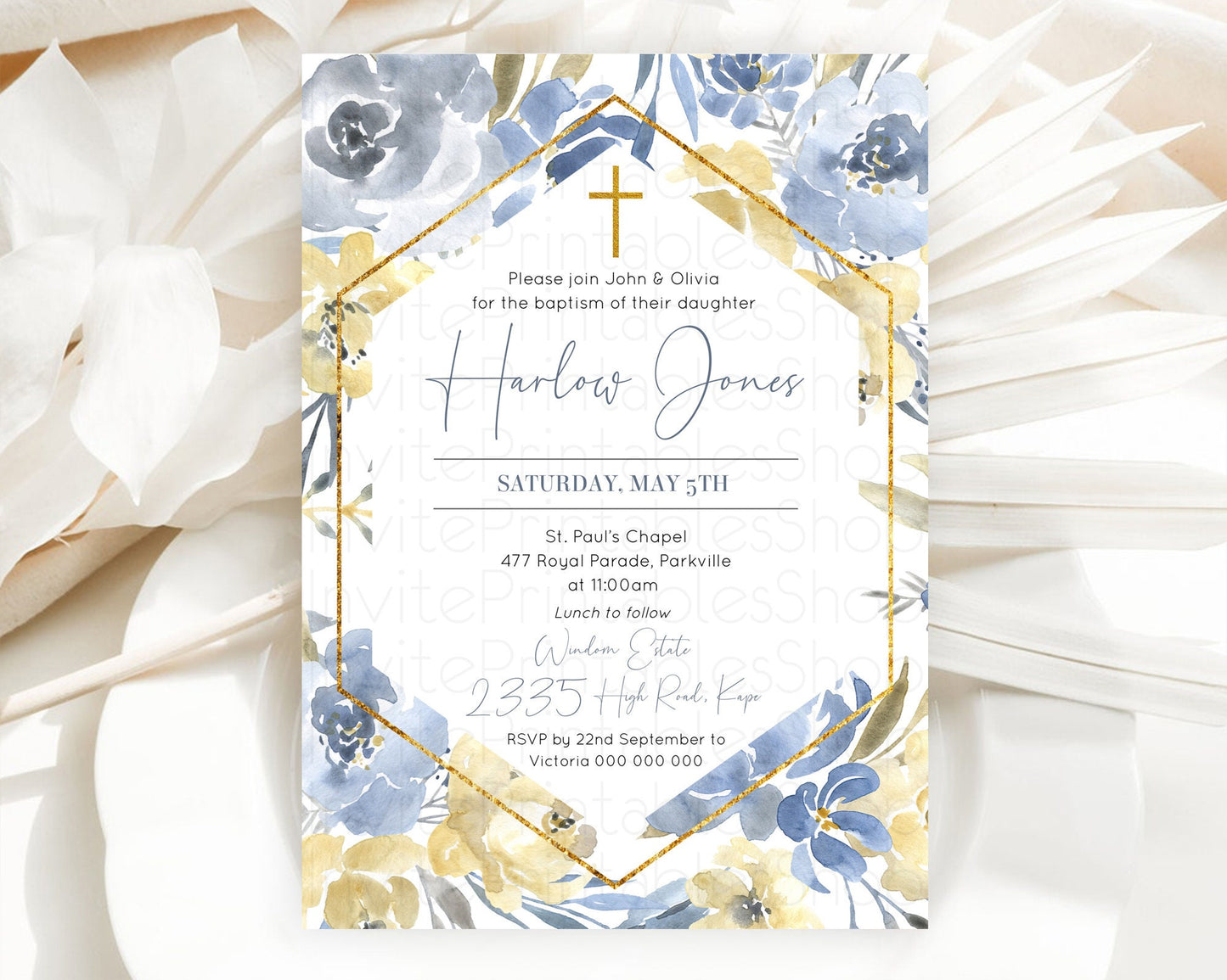 Editable Secret Garden Baptism Invitation Wildflower Baptism Birthday Invite