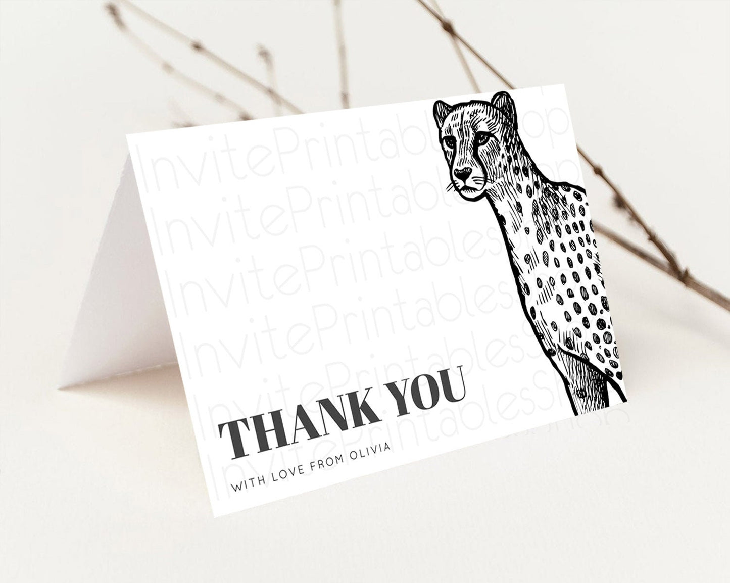 Cheetah Thank You Cheetah Thank You Card Cheetah Party Birthday Thank You Card Safari Card Template Cheetah Teacher Thank You Cards D10290