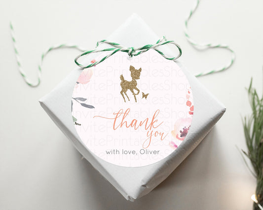 Fawn Thank You Tags Deer Thank You Gift Tags Pastel Floral Deer Favor Tags Enchanted Forest Butterfly Floral Birthday Thank You D10196