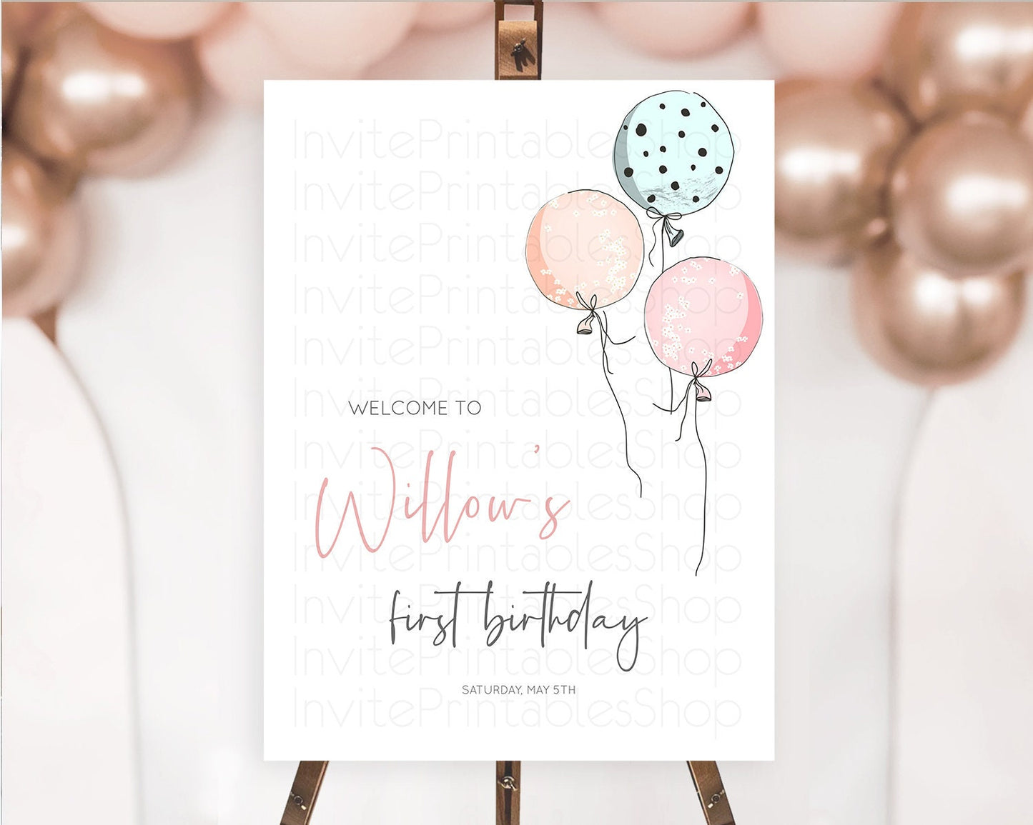 Pastel Balloons Welcome Sign Colorful Balloon Welcome Board Rainbow Balloon Weclome Poster Confetti First Birthday Welcome Sign D10868