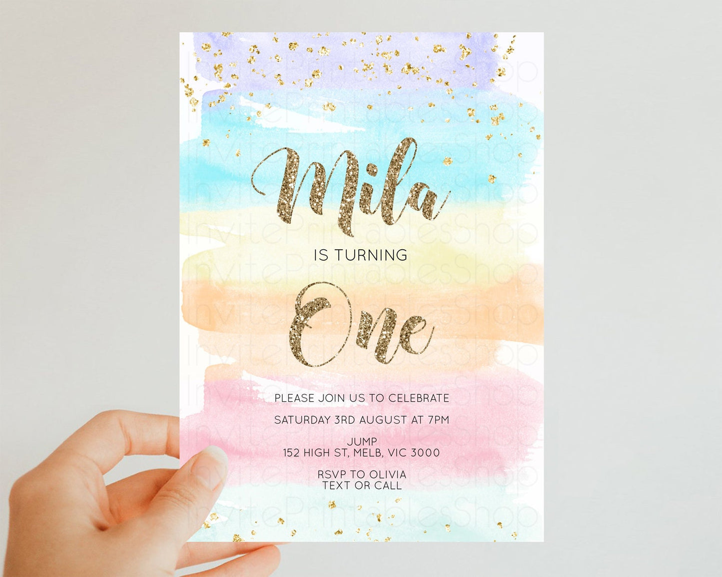 Rainbow Birthday Invitation Pastel Rainbow Birthday Invitation Ombre Watercolor Invite Colorful Splash Glitter Sprinkles 1st 2nd 3rd 525