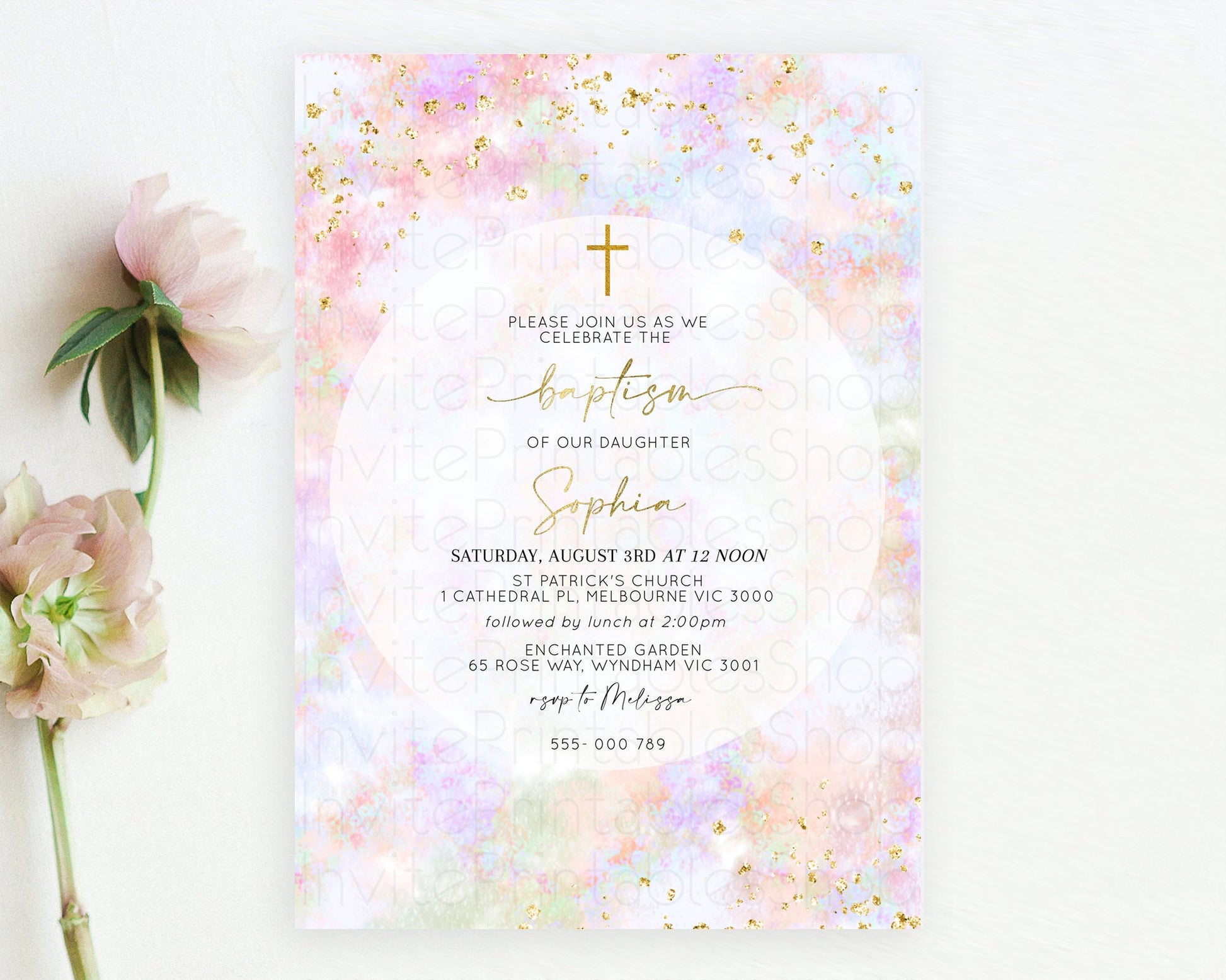 Editable Pastel Baptism Invitation Pastel Colors Watercolor Baptism 1st Birt