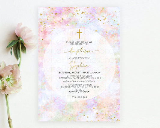 Editable Pastel Baptism Invitation Pastel Colors Watercolor Baptism 1st Birt