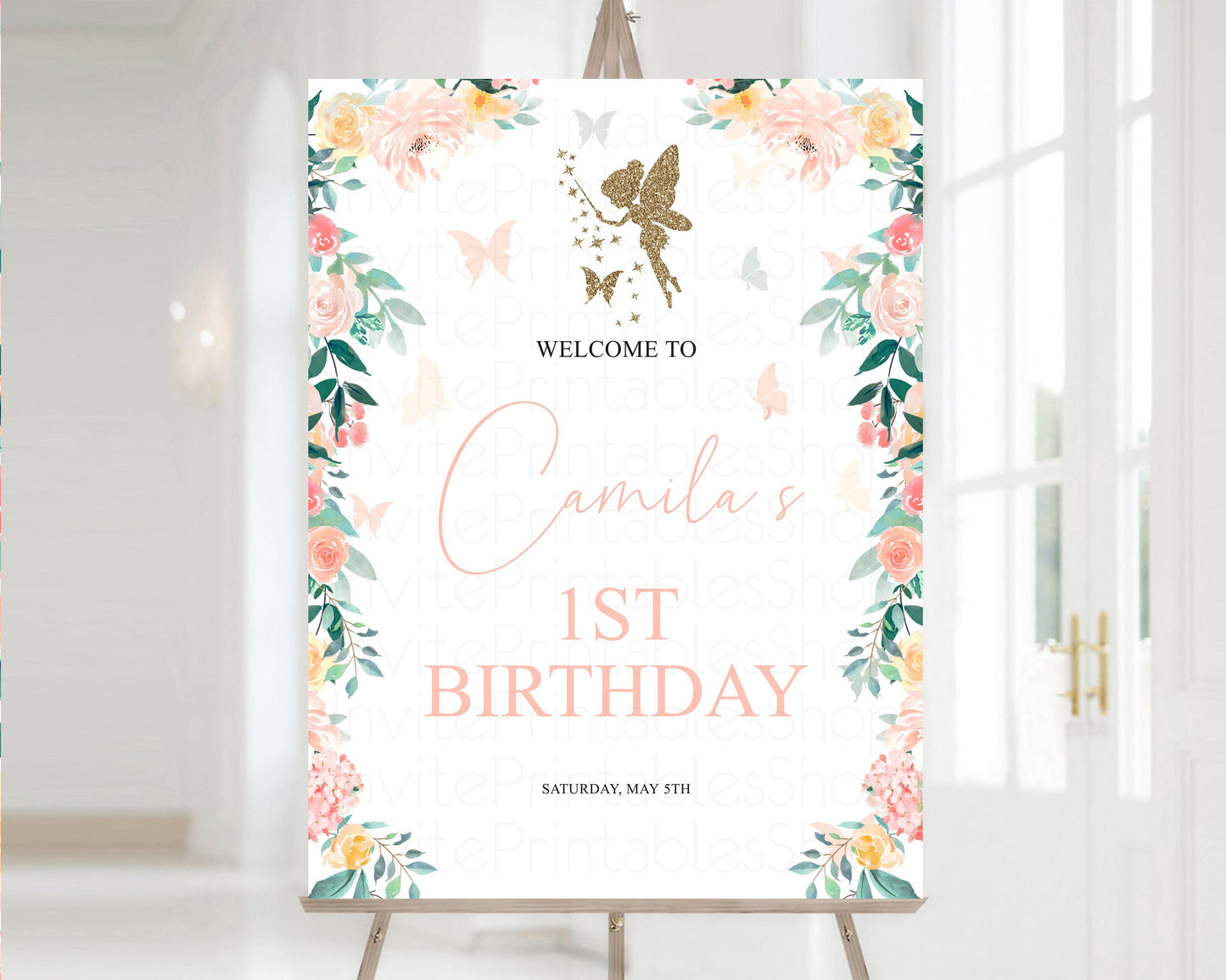 Fairy Welcome Sign Fairy Garden 1st Birthday Welcome Sign Pastel Floral Welcome Board Rainbow Flower Welcome Board Glitter Pastel Sign 219