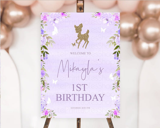 Editable Fawn Welcome Sign Deer Welcome Board Floral Deer Welcome Poster Enc