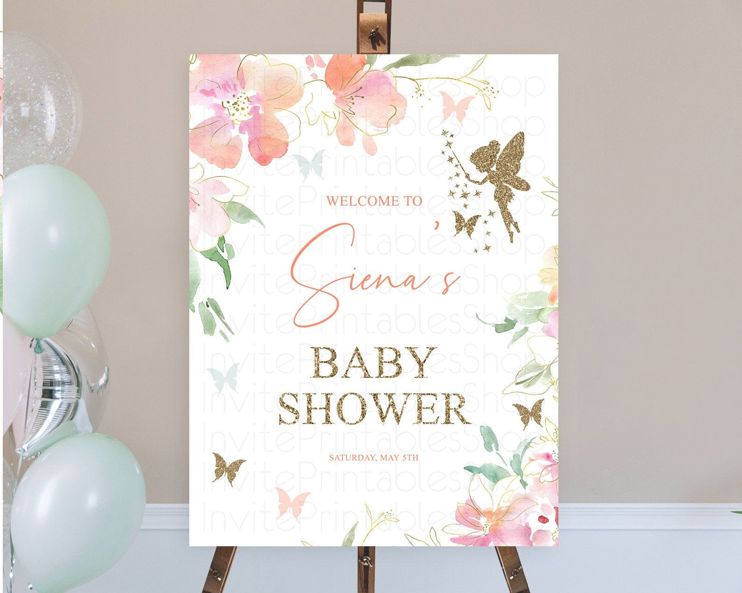 Fairy Baby Shower Welcome Sign Fairy Welcome Board Enchanted Garden Pastel Floral Butterfly Decor Secret Garden Fairy Welcome Sign D10934