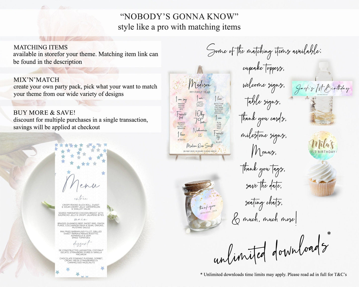 Star Menu Template Pastel Stars Menu Shooting Star Twinkle Little Star Decor Rainbow Colorful Confetti Dinner Dessert Food Menu D10341