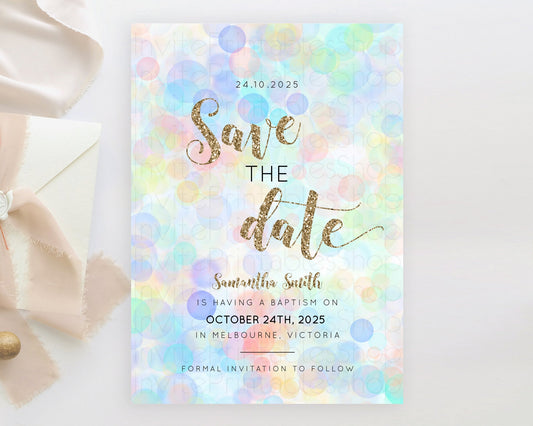 Editable Pastel Bubbles Save The Date Template Bubble Bath Party Rainbow Col