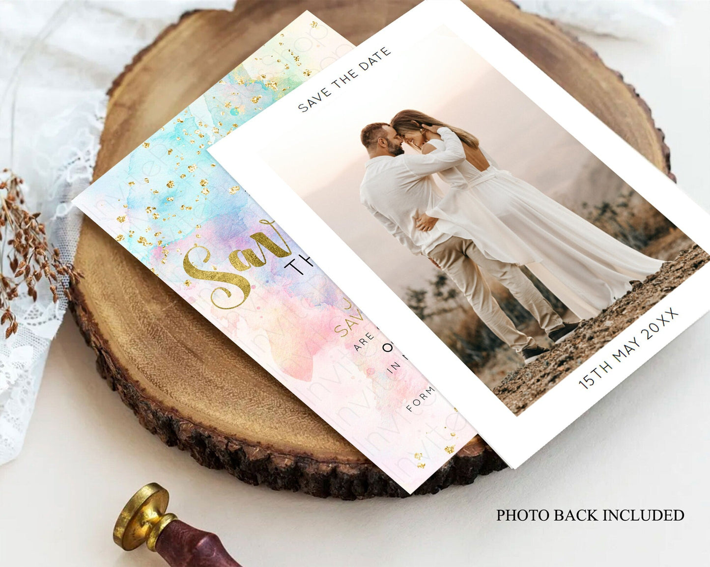 Pastel Save The Date Template Pastel Ombre Rainbow Watercolor Colorful Party For Birthday Baptism Baby Shower Wedding Bridal Shower D10272