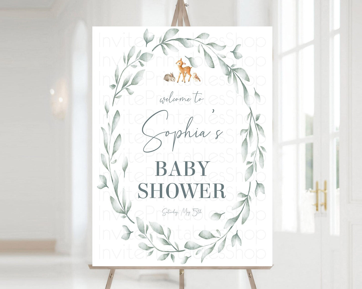 Editable Fawn Baby Shower Welcome Sign Deer Welcome Board Floral Deer Welcom