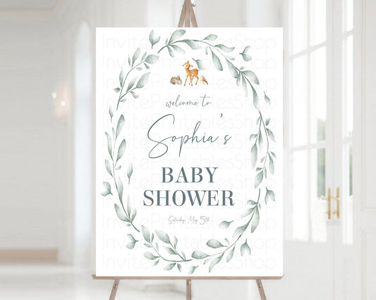 Editable Fawn Baby Shower Welcome Sign Deer Welcome Board Floral Deer Welcom