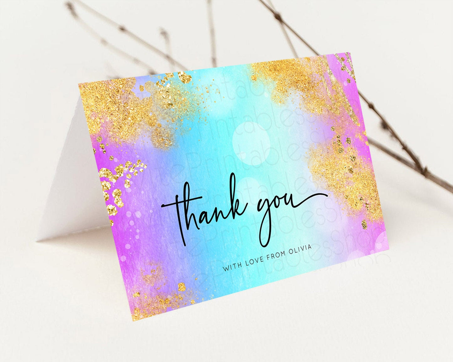 Pastel Thank You Rainbow Thank You Card Colorful Pastel Birthday Thank You Card Confetti Watercolor Pastel Teacher Thank You Cards D10564