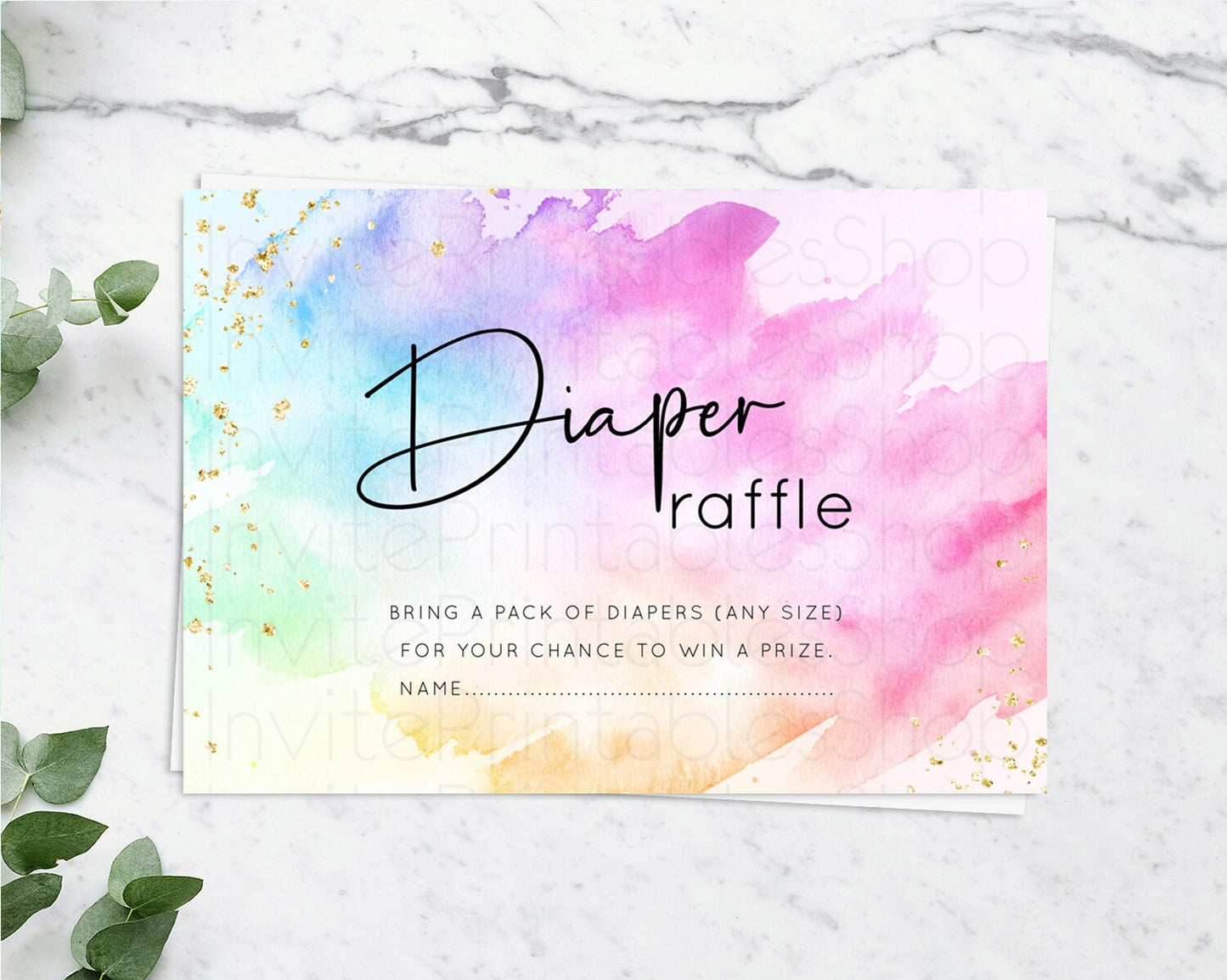 Pastel Diaper Raffle Card Pastel Rainbow Diaper Raffle Insert Colorful Ombre Watercolor Diaper Ticket Confetti Glitter Raffle Game D10449