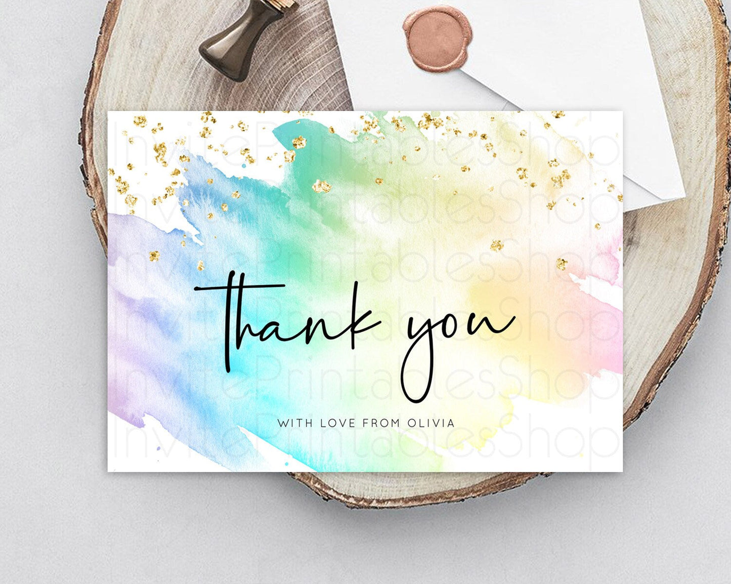 Pastel Thank You Rainbow Thank You Card Colorful Pastel Birthday Thank You Card Confetti Watercolor Pastel Teacher Thank You Cards D10279
